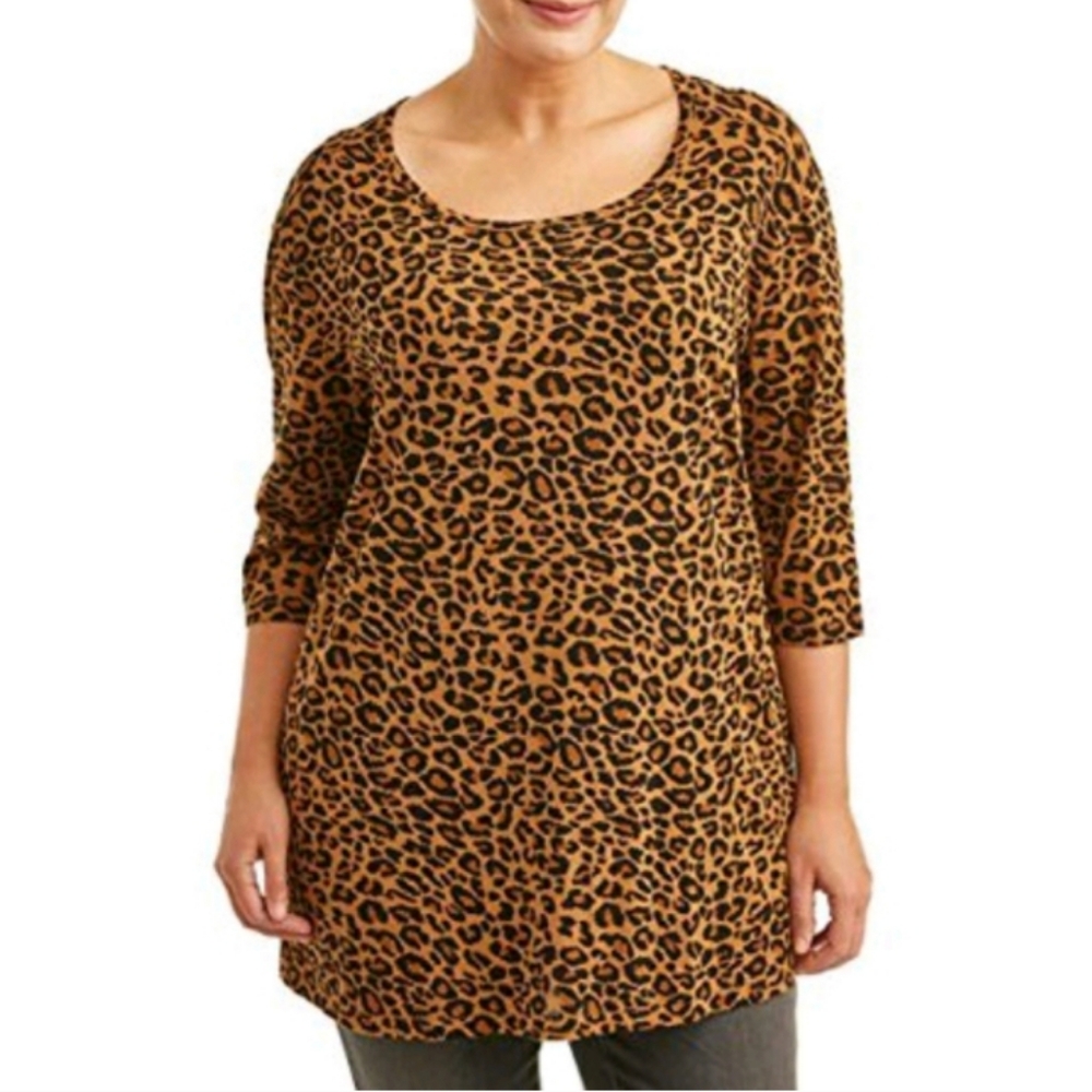 Terra & Sky Mobwife Leopard Print Top Sz 5X